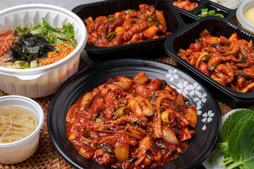 Seafood, Korean food, octopus, stir-fry, jukkumi, squid, side dishes, perilla leaves, bean sprout...