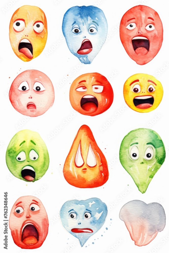 Poster A group of diverse faces showing various emotions. Suitable for psychology or diversity concepts