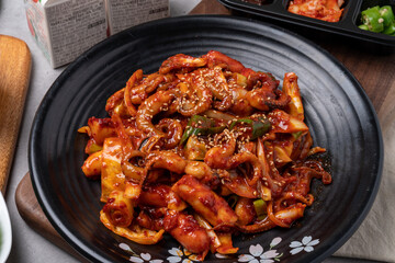 Seafood, Korean food, octopus, stir-fry, jukkumi, squid, side dishes, perilla leaves, bean sprout soup, kimchi, chili pepper paste, spicy