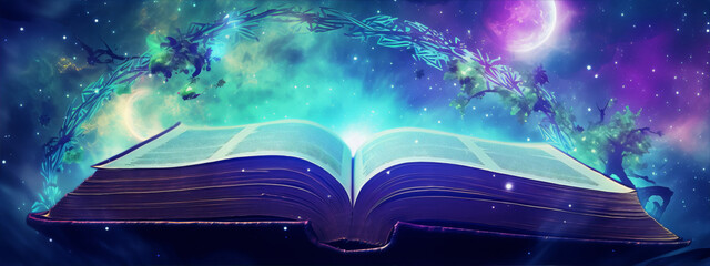 Fantasy book cover with glowing magic symbols and a starry night sky in the background.