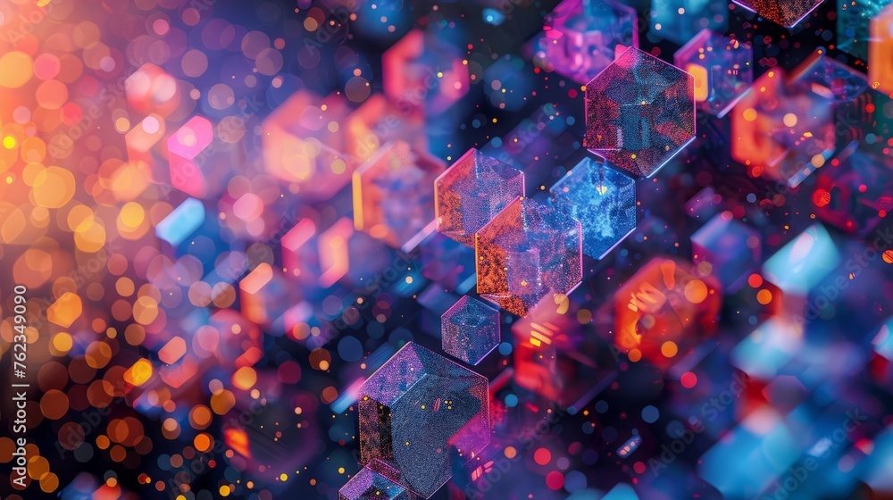 Poster tapestry of hexagons, each containing a fragment of data, portraying the intricate puzzle of digital