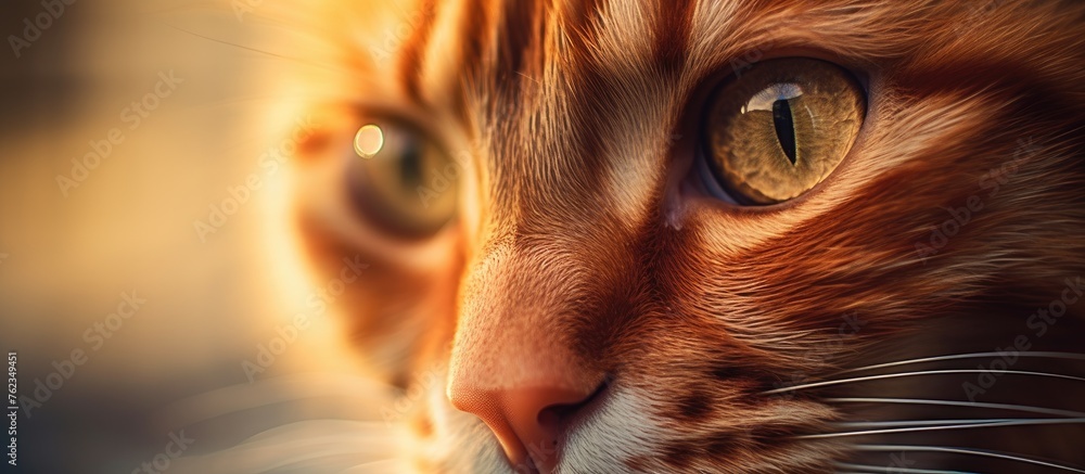 Canvas Prints a closeup of a brown felidae cats face with amber eyes, whiskers, and eyelashes, staring at the came