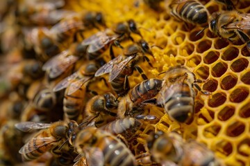 A cluster of bees congregating on a beehive, exhibiting typical hive behavior in a natural setting