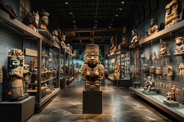 A museum filled with a diverse array of statues representing various historical figures, mythological beings, and artistic styles - Powered by Adobe