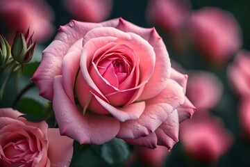 An artistic portrayal of a pink rose showcasing its soft petals, realistically captured in