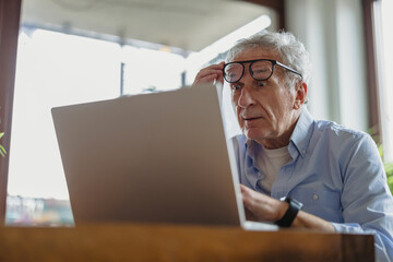 Senior man using laptop at home
