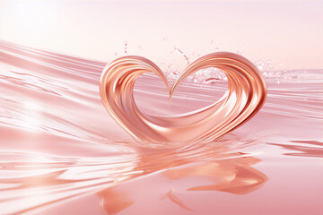Pink and white 3D rendering of a hearts and wavy landscape. - obrazy, fototapety, plakaty