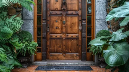 Foto auf Glas Solid wood front door, hand carved front door © senadesign
