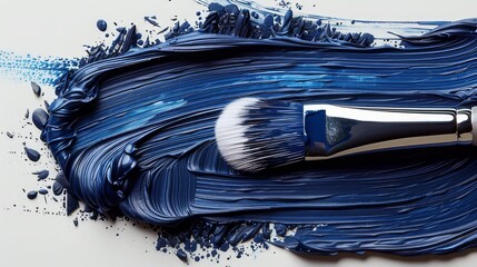 A brush smears the blue paint