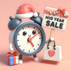 3d flat icon cute cartoon theme Mid year sale concept as Mid Year Markdowns with a Clock Icon