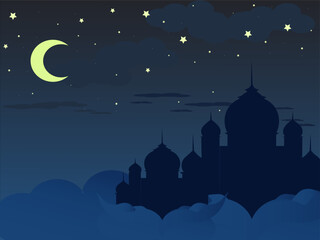 Ramadhan background with mosque and moon 