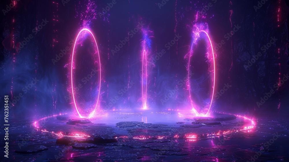 Poster a realistic portal with level up and teleportation effects, futuristic lighting and bright wrap aura
