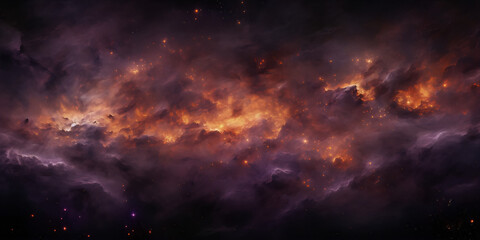 An ethereal dreamscape painting of swirling nebula clouds in oranges and purples against a deep space backdrop. - obrazy, fototapety, plakaty