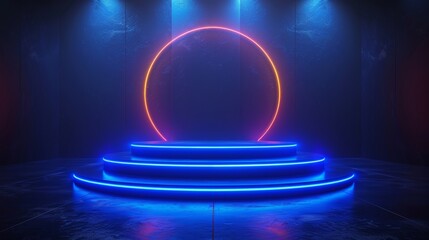 A light blue spiral. A curved light effect on a blue line. A luminous blue circle. A light blue pedestal, podium, platform, table. Modern PNG. Modern art.