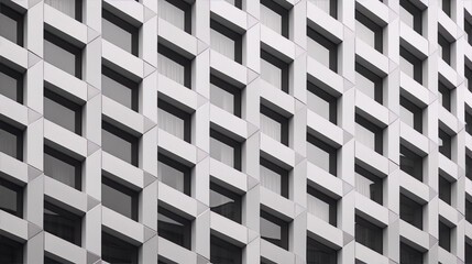 Black and white geometric shapes of a modern building facade with square and rectangular windows.