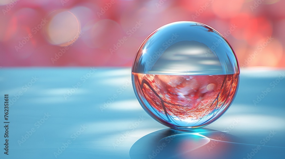 Poster raster version of glass glossy sphere on abstract background.