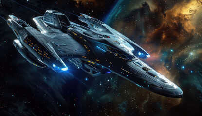 Space and technology merge a starships journey through cosmic innovation 3D voyage