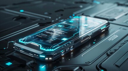 Fototapeta premium Photorealistic ai artwork of a futuristic mobile phone technology. Generative ai.