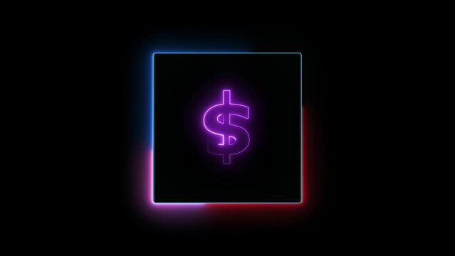 Abstract Neon dollar icon animation, On black background