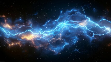 Illustration of Abstract Blue Lightning on Black Background. Blitz Lightning Thunder Sparks Storm Flash Thunderstorm. Power Energy Charge Thunder Shock. - obrazy, fototapety, plakaty