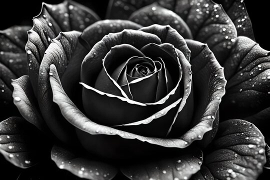 A mysterious and enchanting image of a black rose with its velvety petals, intricately captured in stunning
