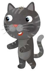 cartoon scene with young cat kid having fun playing doing something illustration for children