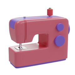 Pink sewing machine with thread isolated on white background. 3d rendering       