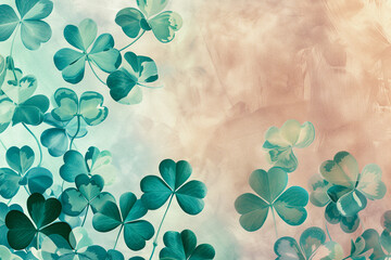 Stylized Clover Leaves on Watercolor Background