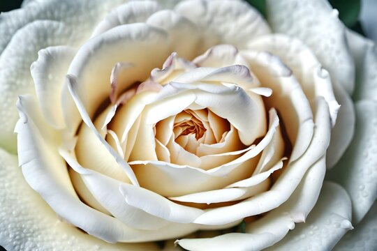 An ethereal view of a white rose surrounded by its pure petals, realistically presented in detailed