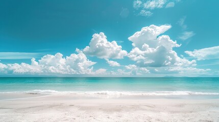 Pristine Paradise: White Sand Beach Meets Serene Blue Skies - Generative AI