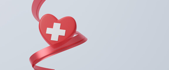 World Red Cross and Red Crescent day, May 8. Healthcare and medical concept. Healthcare, medicine and blood donation concept. Red cross as a symbol of medical health. Insurance. realistic 3d rendering © Nuchjaree