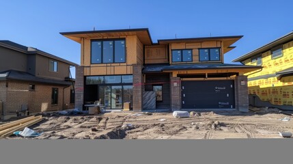 Obraz premium New home exterior under construction.