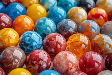 Fototapeta na wymiar Colorful Marbles Close-Up, Vibrant Glass Spheres, Textured Pattern