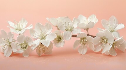 Naklejka na ściany i meble white spring flowers on pink paper background