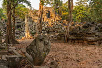 The hidden beauty of ancient temple ruins in the middle of jungle forest temple of Beng Mealea temple, Siem Reap, Cambodia. - 762358466