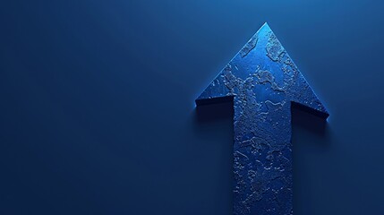 
Large arrow on deep blue background illustrating business growth, development progress, company stats, high results, investment growth