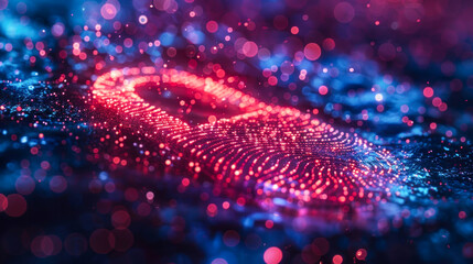 A vibrant 3D illustration of a fingerprint glowing with neon colors, illustrating concepts of digital identity and cybersecurity
