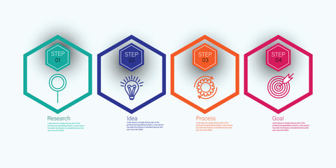 Thin line hexagon infographic with 4 steps