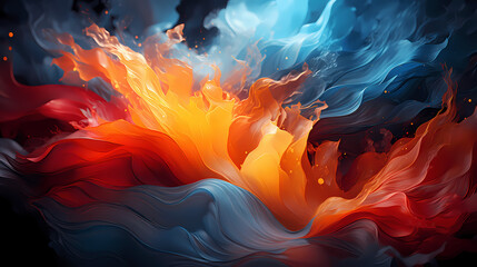 Beautiful abstract background;  Mixture of blue, orange and red color in shape of flame; Blue fire; Red fire