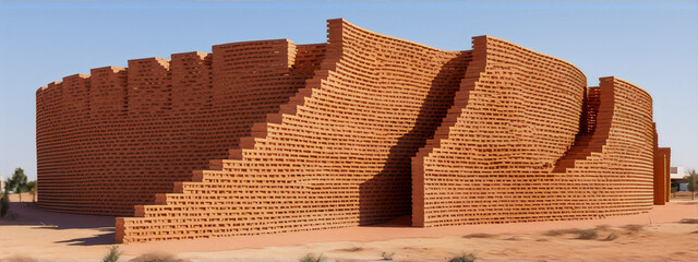 Earthen vernacular stacked brick structure with parametric openings in the desert