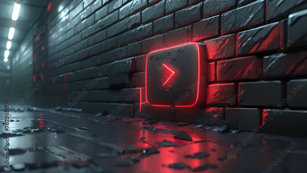 Wall mural youtube intro video red and blue play button prologue introduction template dark and moody start pow