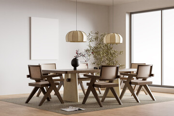 Modern Interior Dining Room Wall Mockup - 3d rendering, 3d illustration
