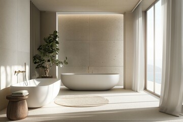 It's a bathroom and bathtub with a nice atmosphere.  generative ai