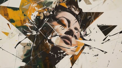Abstract Woman Portrait in Geometric Splashes