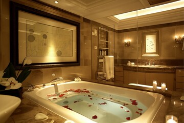 It's a bathroom and bathtub with a nice atmosphere.  generative ai
