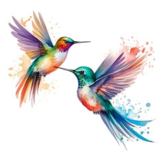 Clipart illustration, collection of hummingbird, leaves autumn and flowers on white background. Suitable for crafting and digital design projects.[A-0002]