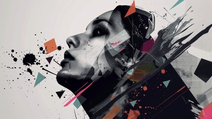 Abstract Woman Portrait in Geometric Splashes