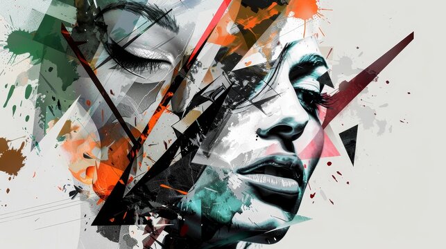 Abstract Woman Portrait in Geometric Splashes