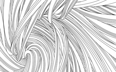 Abstract wavy, waving, billowy and undulating lines wallpaper. Curving, squiggly lines with twist effect black and white background.