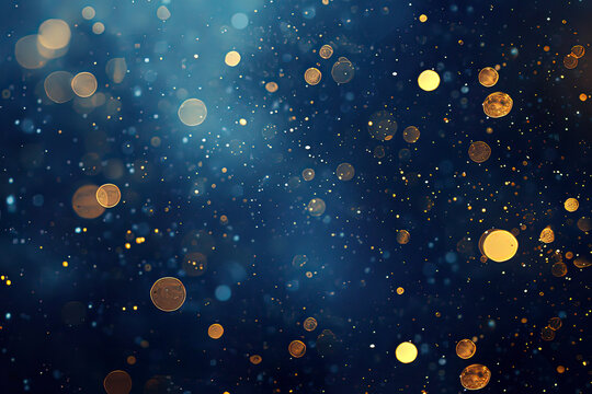 Blue and gold speckle defocused background. AI technology generated image